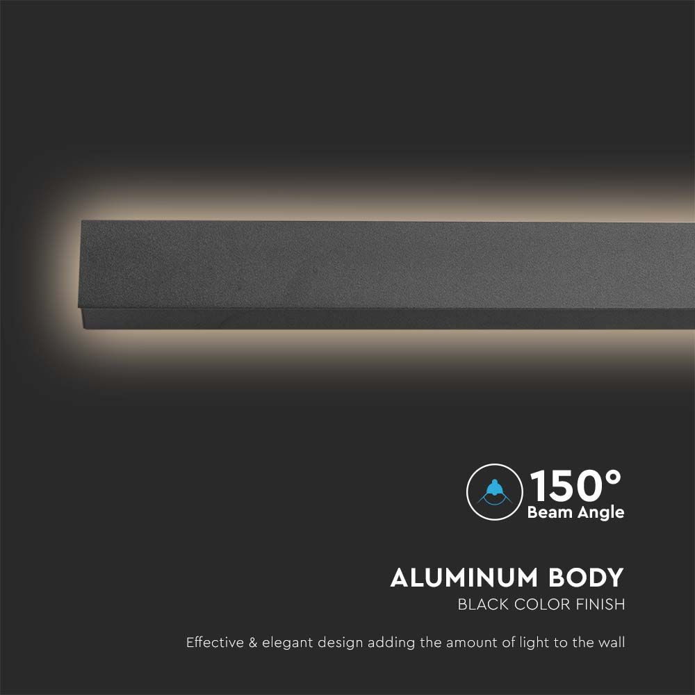 16W LED Væglys i Sort, 3000K, IP65, RA90, 2035lm - 1010*60*50mm
