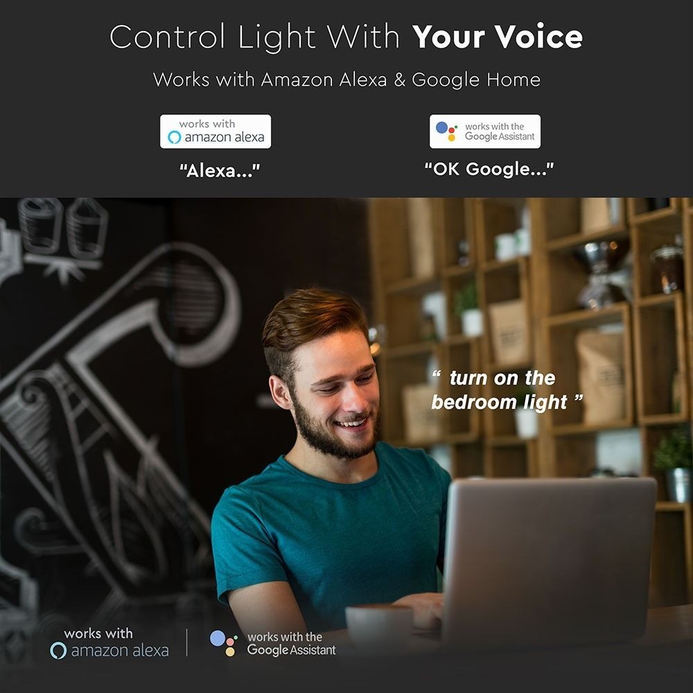 V-Tac 5W Smart Home LED pære - Tuya/Smart Life, kompatibel med Google Home, Alexa og smartphones, E14