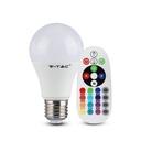 V-Tac 6W RGB LED pære med RF fjernbetjening, E27 fatning, 230V input, 470lm, RA80