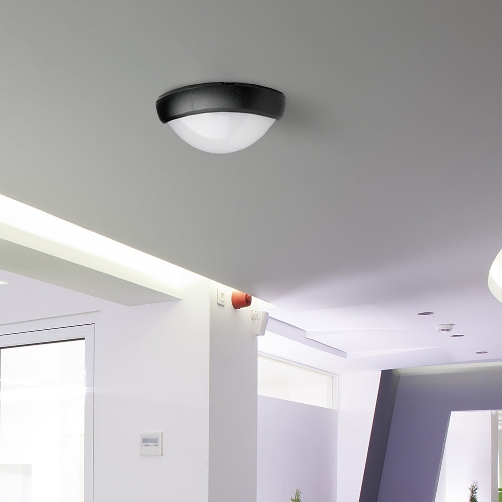 12W Sort IP54 Dome Lys - 3000K, Fuld Rundet, Husmonteret, 840lm, RA70