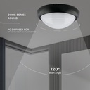 12W Sort IP54 Dome Lys - 3000K, Fuld Rundet, Husmonteret, 840lm, RA70