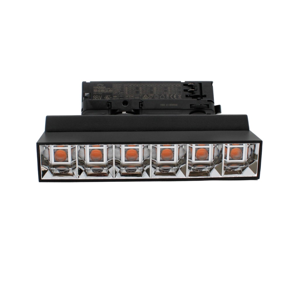 Justerbar LED lysskinne til 3-faset skinner, 36W, 23,5 cm, sort - LEDlife RA92, 230V input, 5500lm