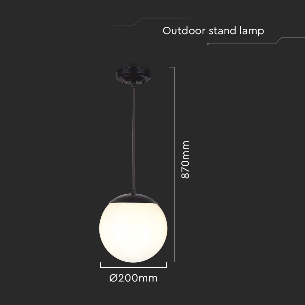 Loftshængt lampe (1*E27) - mat sort, opal plastik kugle - V-Tac Pro serie (3 års garanti)