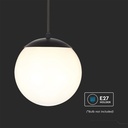 Loftshængt lampe (1*E27) - mat sort, opal plastik kugle - V-Tac Pro serie (3 års garanti)
