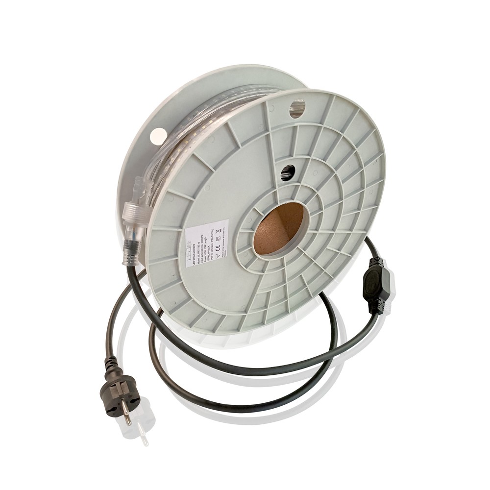 25m LEDlife arbejdslys LED strip på tromle - 230V, IP68, 168 LED/m, 9W/m, 1200 lm/m - Høj effekt og holdbarhed - Ideel til professionelt brug