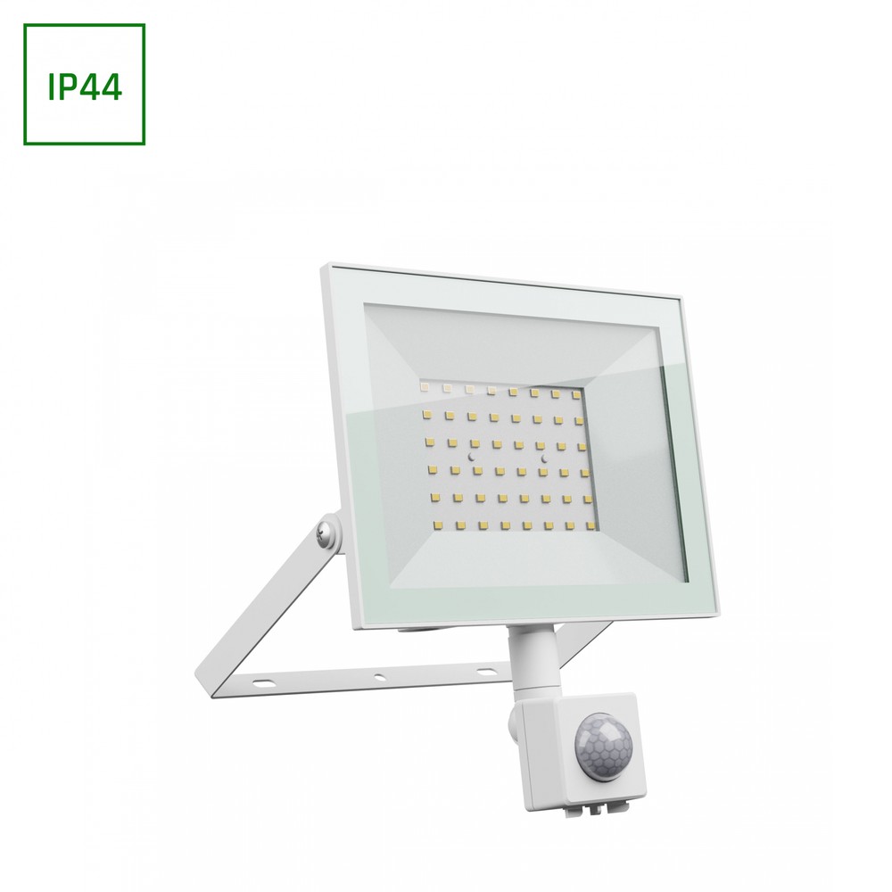 Projektør med PIR sensor: Noctis Lux 4, 50W, Varm hvid, IP44, Hvid, 230V, 176x221x53mm