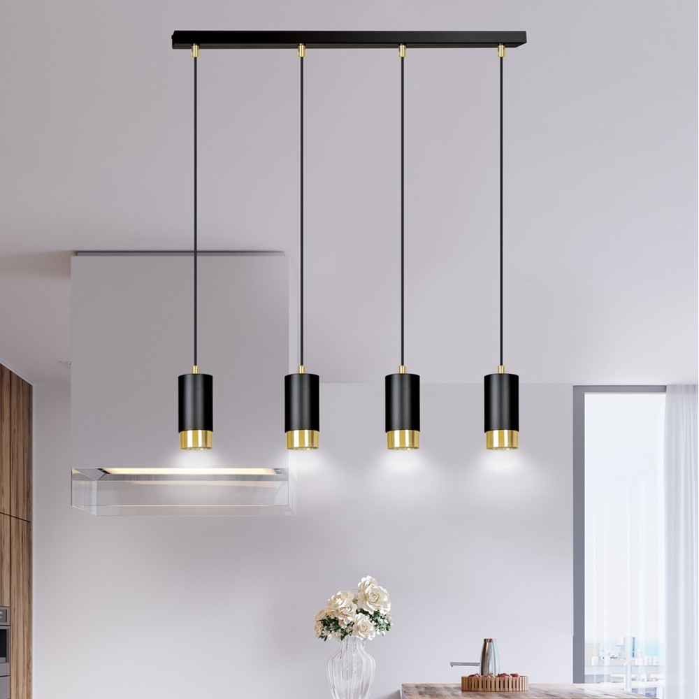 Fumiko 4 Sort/Guld Pendellampe - GU10, 230V, uden lyskilde, Max 10W - Til moderne belysning i hjemmet
