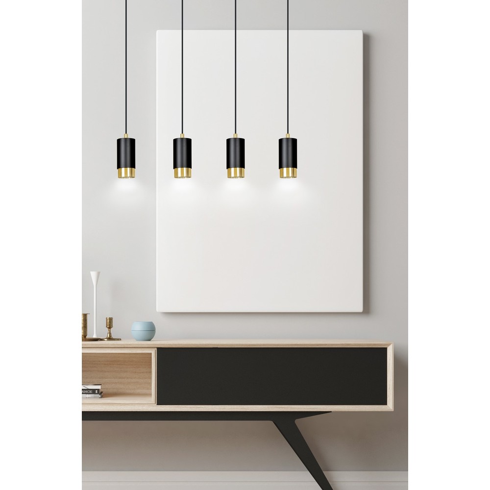 Fumiko 4 Sort/Guld Pendellampe - GU10, 230V, uden lyskilde, Max 10W - Til moderne belysning i hjemmet