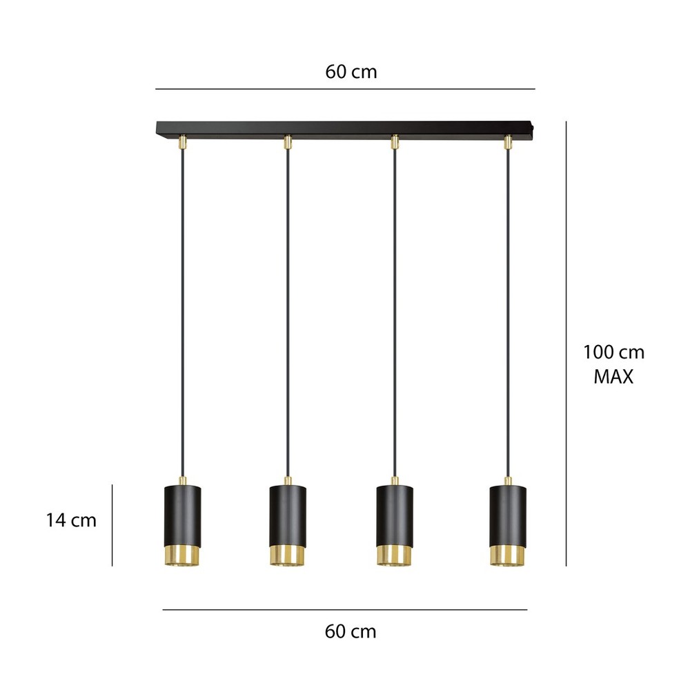Fumiko 4 Sort/Guld Pendellampe - GU10, 230V, uden lyskilde, Max 10W - Til moderne belysning i hjemmet