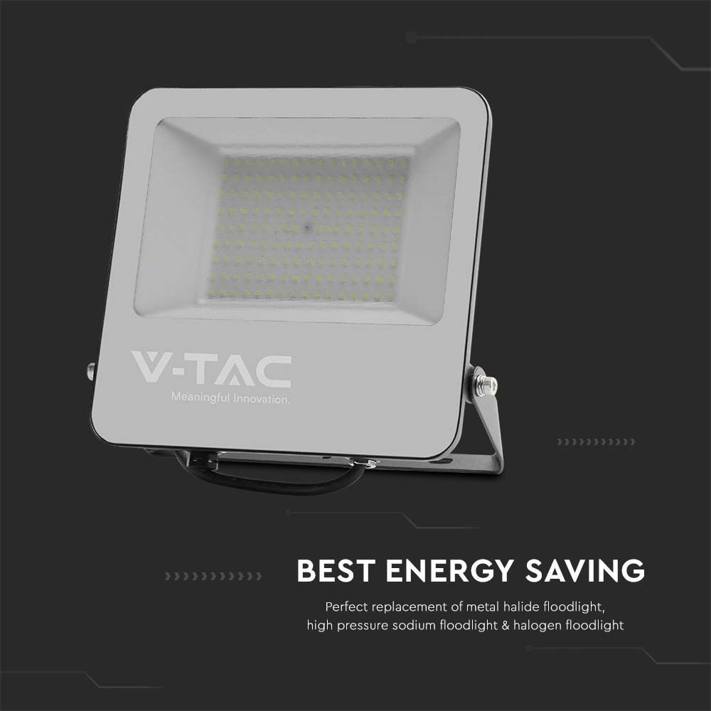 V-Tac 200W LED projektør - 185 lumen pr. watt, arbejdslampe, udendørs, vandtæt, højfarvegengivelse (RA70), 230V input