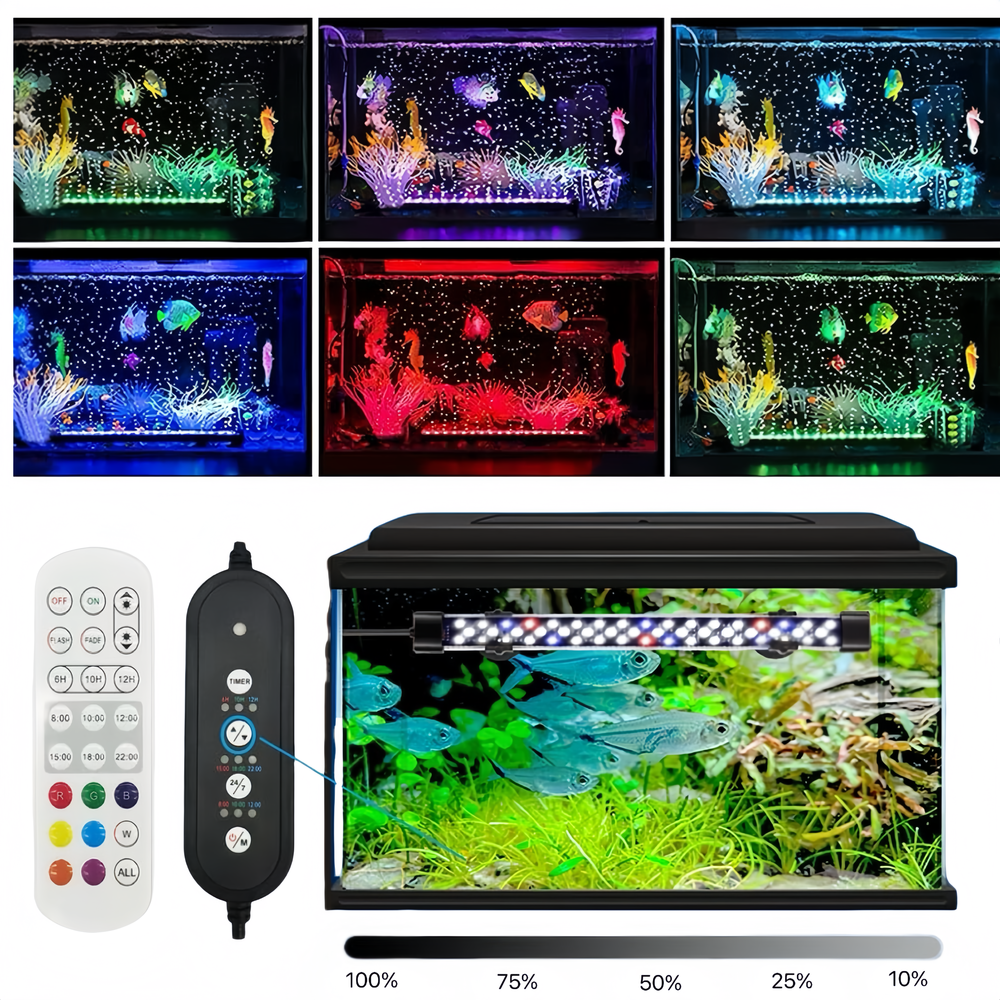 30 cm RGB+NW Akvarie Armatur - 10W, IP68, Kan Tilsluttes Luftpumpe