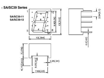 7-segment display - 10mm, Anode, Rød (5,6mcd)