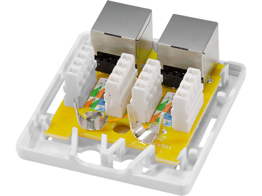 Cat.6A udtag til vægmontage - 2 x RJ45 hun, uskærmet