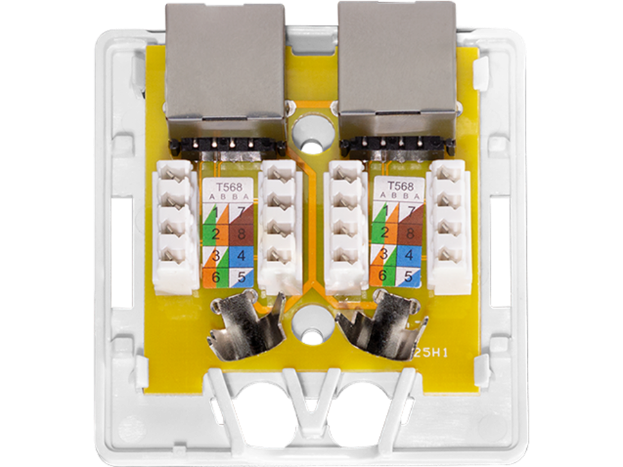 Cat.6A udtag til vægmontage - 2 x RJ45 hun, uskærmet