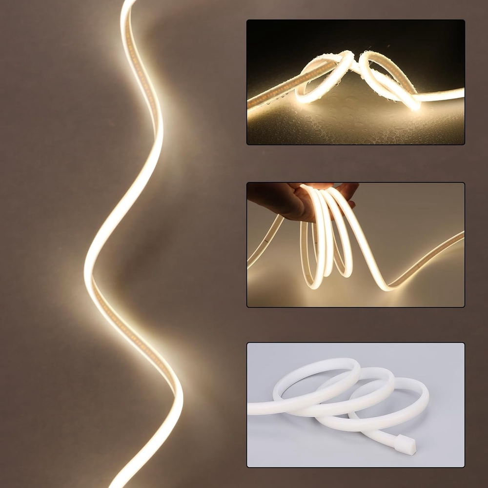5 meter Rød Neon COB strip - 230V, IP67, 288 LED, 11,5W/m, kan klippes hver 10cm