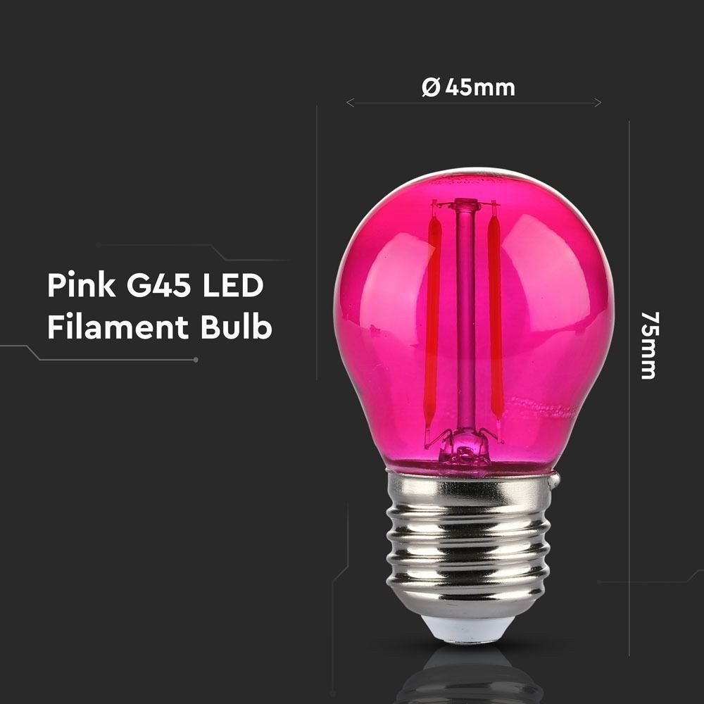 V-Tac 2W Pink LED Kronepære med E27 Fatning - Erstatter 10W, 230V, 60lm, RA80