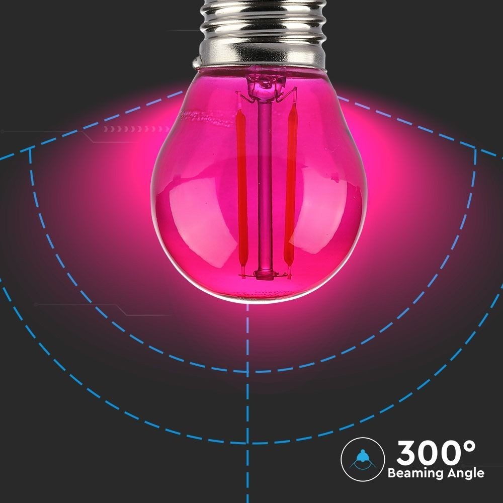 V-Tac 2W Pink LED Kronepære med E27 Fatning - Erstatter 10W, 230V, 60lm, RA80