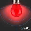 V-Tac 2W Rød LED Kronepære E27 Sokkel - Erstatter 10W, 230V, 60lm, RA80