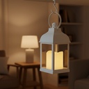 LED lanterne - Hvid firkantet lanterne med batteridrift, egnet til både indendørs og udendørs brug. 1W effekt, 100lm lysstyrke, RA80, IP54 klassificeret.