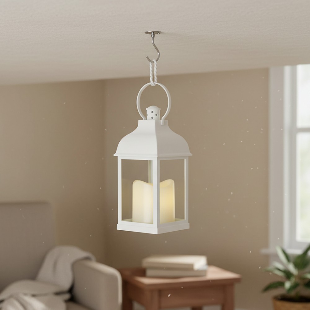 LED lanterne - Hvid firkantet lanterne med batteridrift, egnet til både indendørs og udendørs brug. 1W effekt, 100lm lysstyrke, RA80, IP54 klassificeret.