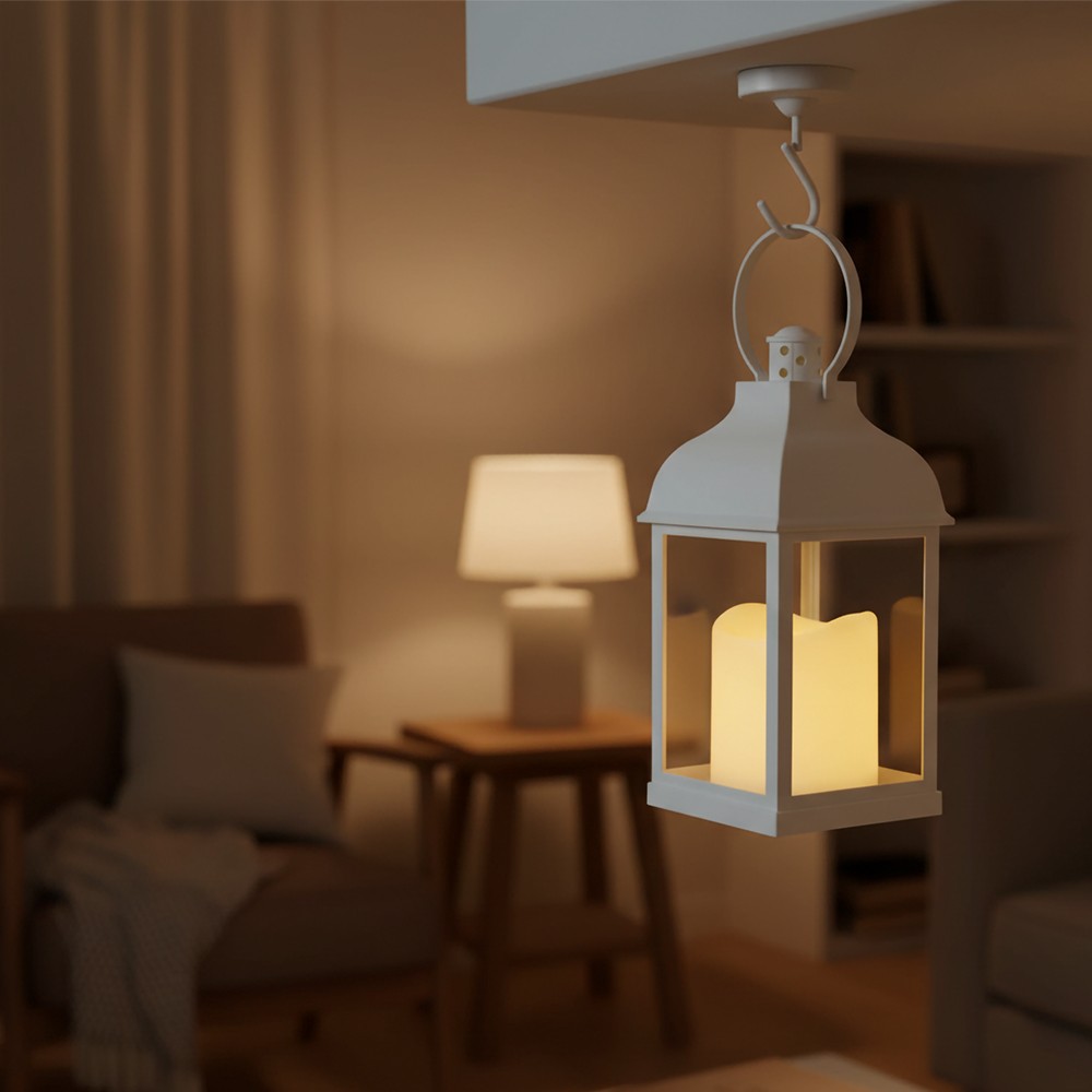 LED lanterne - Hvid firkantet lanterne med batteridrift, egnet til både indendørs og udendørs brug. 1W effekt, 100lm lysstyrke, RA80, IP54 klassificeret.