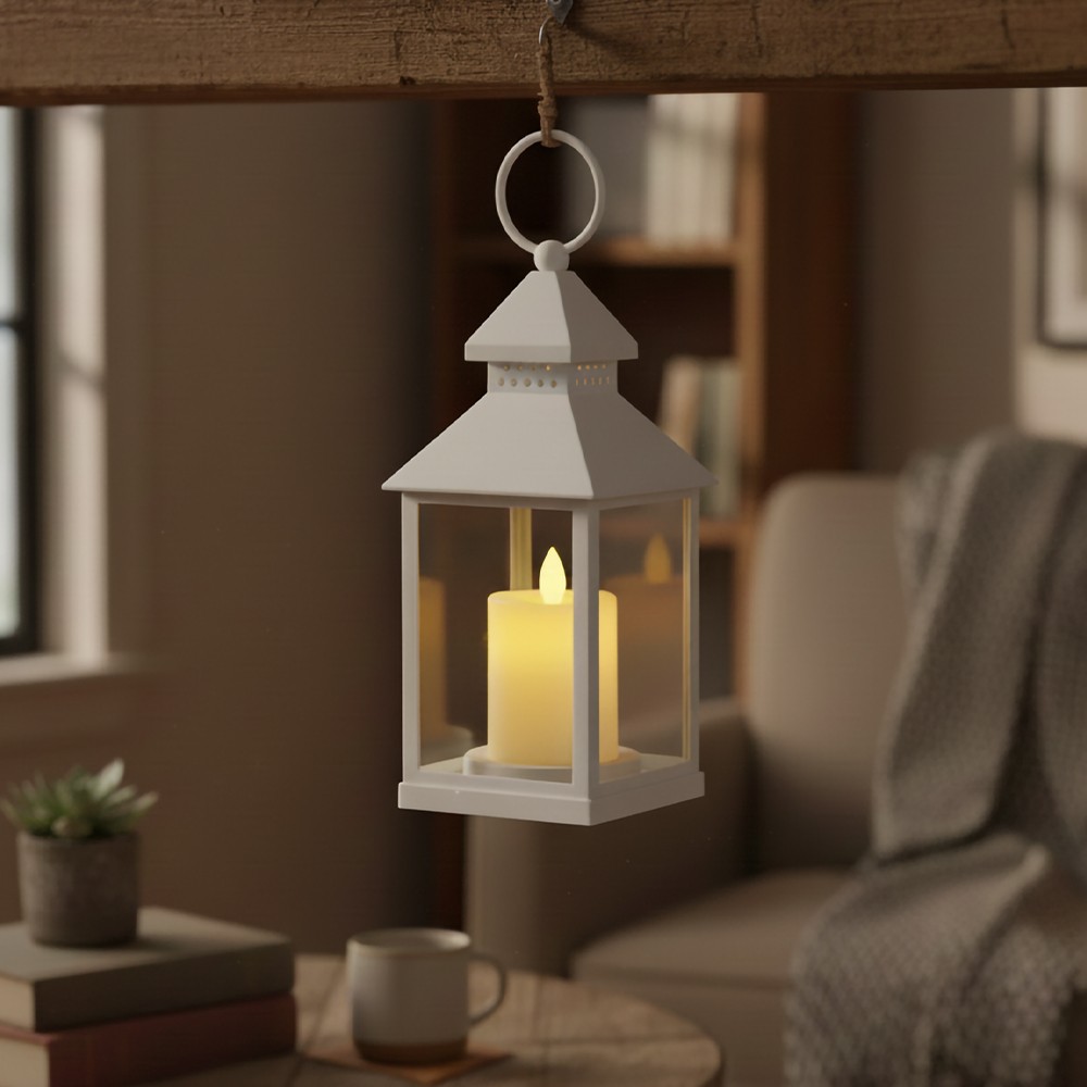 LED lanterne med flammeeffekt - Hvid firkantet batteri IP54 indendørs/udendørs - 1W 100lm RA80 IP54