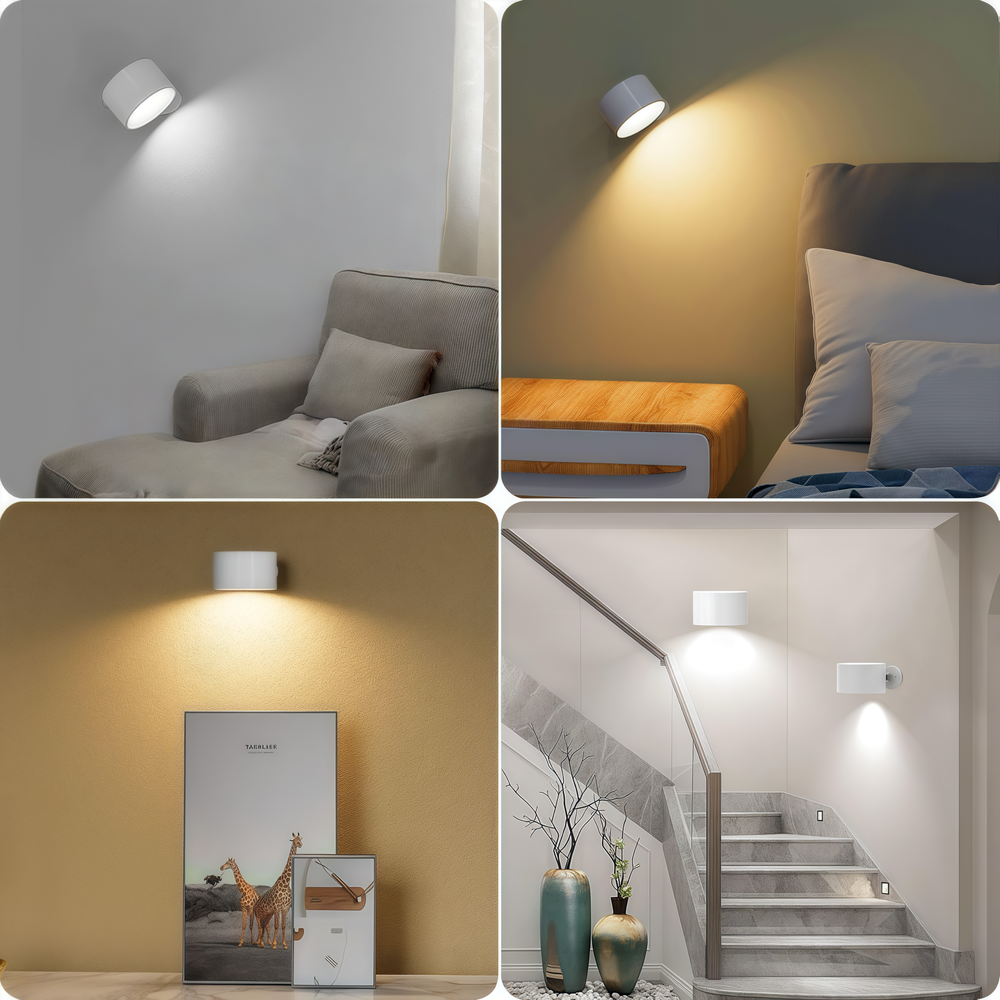 Genopladelig væglampe CCT - 4,5W, Hvid, rund, 360° roterbar, inde/ude, IP54, inkl. lyskilde