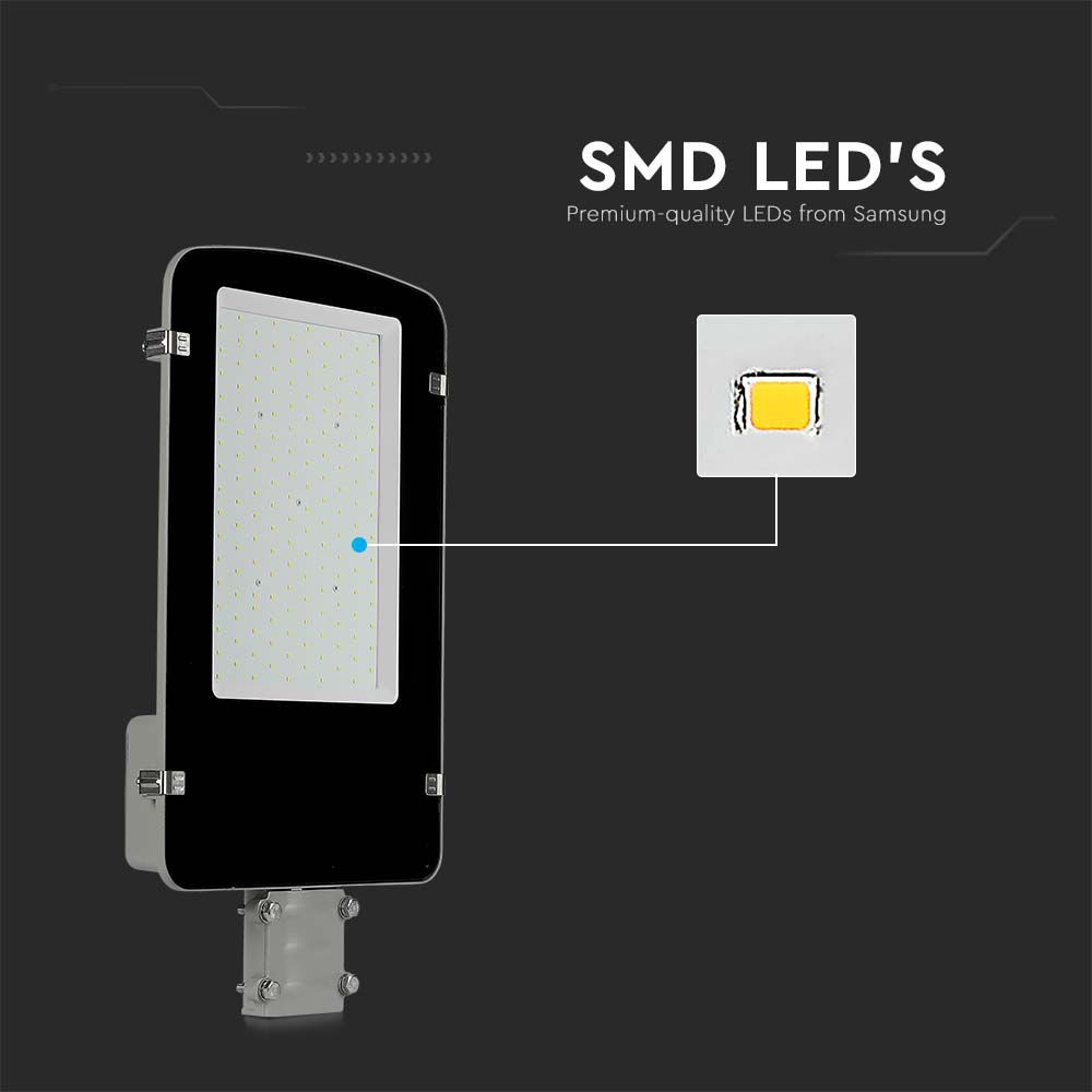 100W LED gadelygte med Samsung Chip, 4000K, grå hus - 5 års garanti