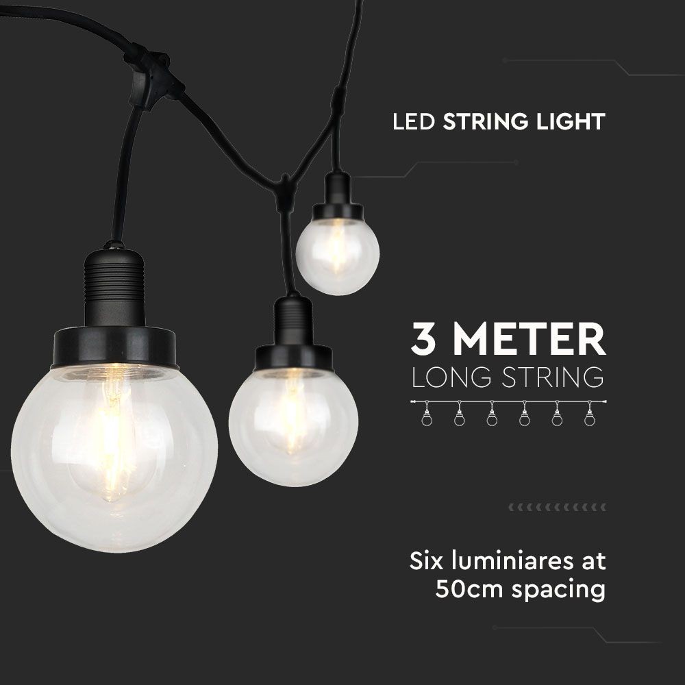 LED Lyssnor (3m) - Mat Sort IP65, med Pære (6 stk)