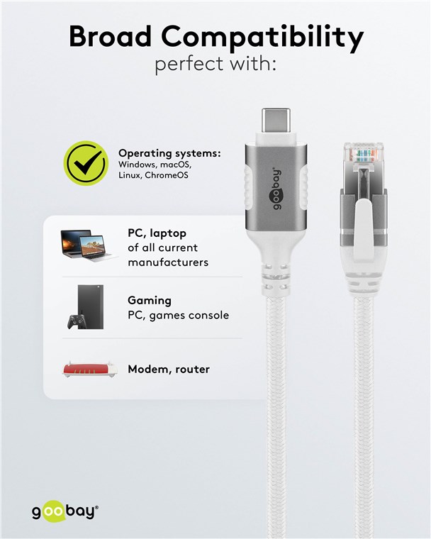 USB-C™ 3.1 til RJ45 netværkskabel, Hvid (3m)