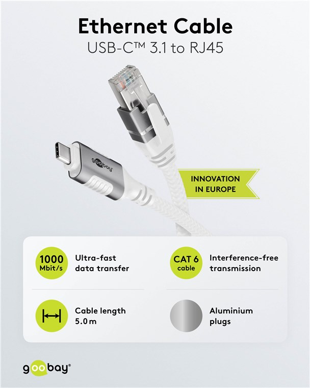 USB-C™ 3.1 til RJ45 netværkskabel, Hvid (2m)