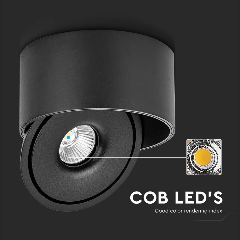 30W LED nedadrettet lys - Flad, COB, monteret, 3i1, sort hus, 28W effekt, 2500lm, RA90.