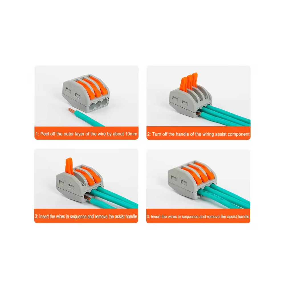 46 stk. Skrueløse samlemuffer - til 2/3/4/5 ledninger, 0,32-2,5mm2, 230V input