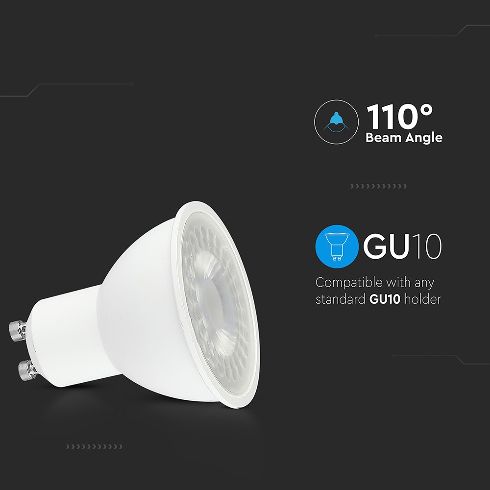 GU10 7,5W Plast Spotlys 4000K 110D - Energibesparende spot med god farvegengivelse, perfekt til belysning i hjemmet.
