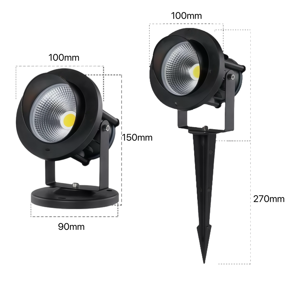 11W LED havelampe med spyd, sort finish, vejrbeskyttet IP65, til 12-24V strømforbrug. Ideel til udendørs belysning med 800lm lysstyrke.