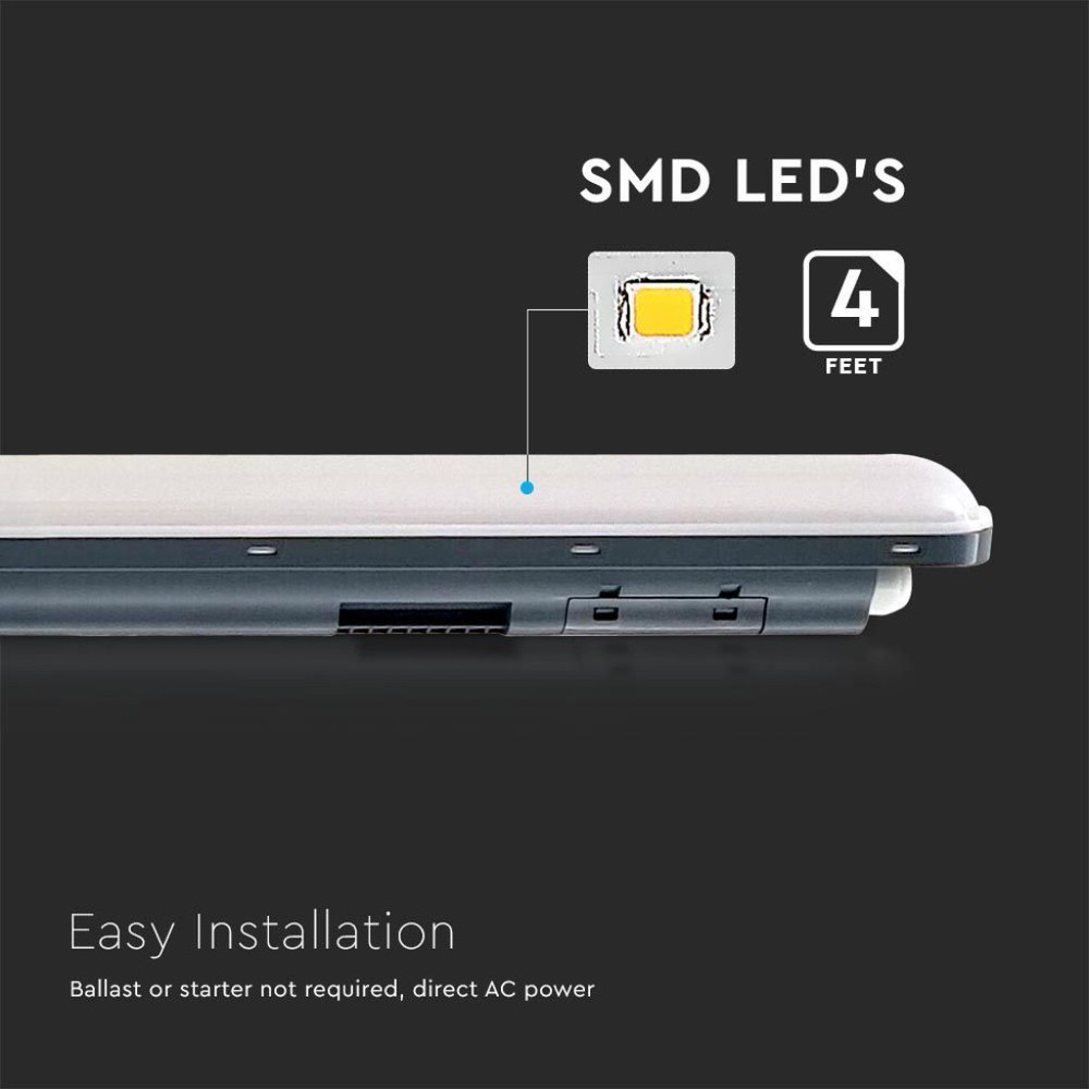 V-Tac Vandtæt LED Armatur - 120 cm, 4320lm, 36W, RA80, IP65