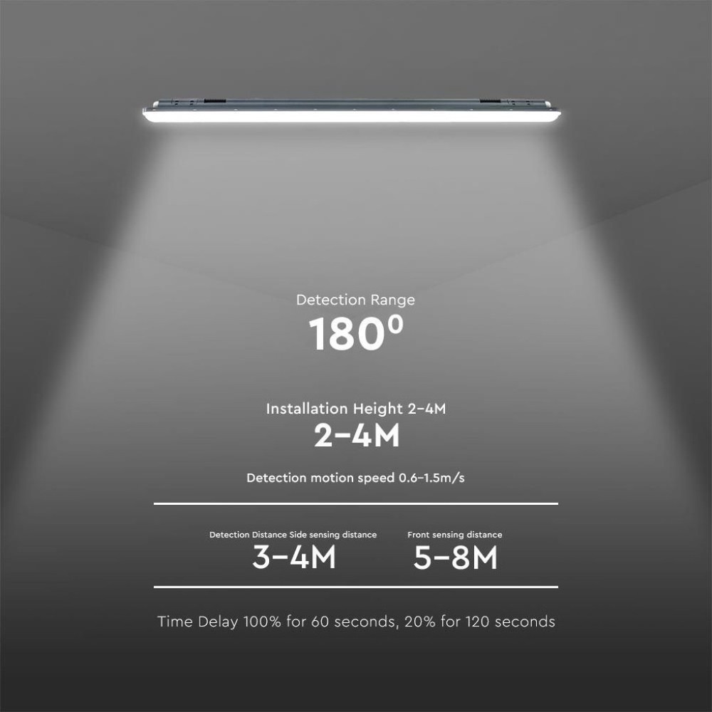 V-Tac Vandtæt LED Armatur - 120 cm, 4320lm, 36W, RA80, IP65