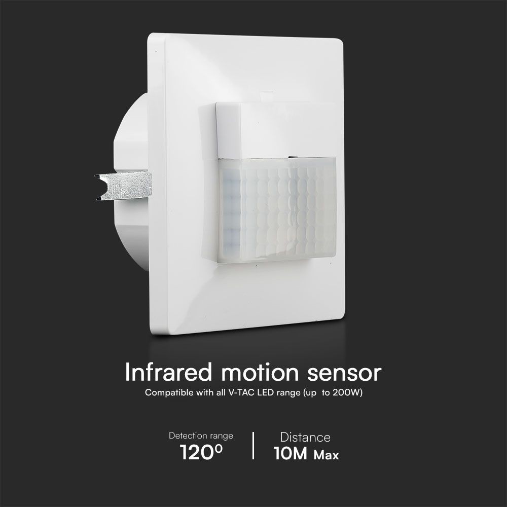 PIR sensor med 120° detekteringsområde og hvidt hus