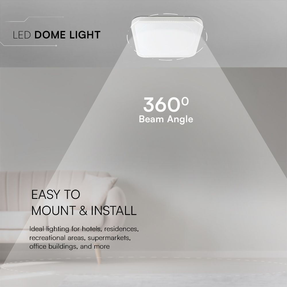 Samsung VT-18 LED Kuppel Lys 18W - 3000K, firkantet, hvid ramme, IP44, RA80 - 5 års garanti