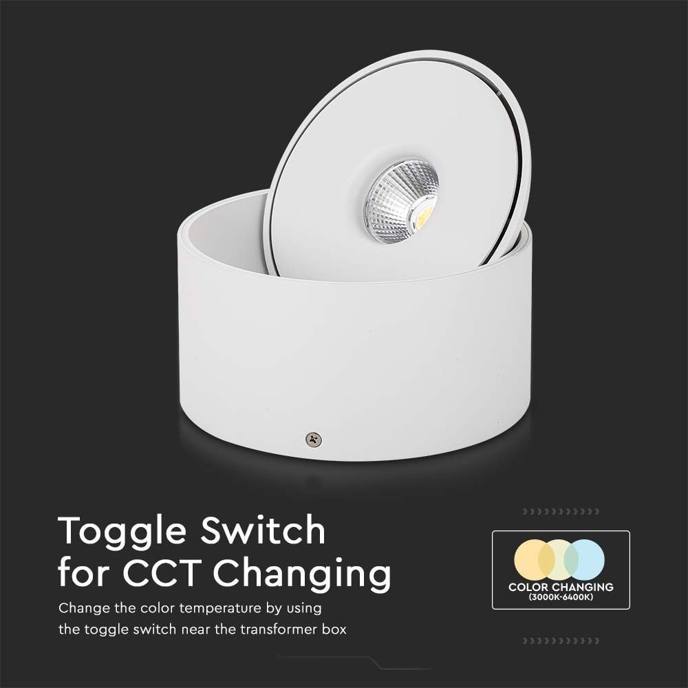 30W Overflade COB Downlight - 3i1, Hvid Hus, 28W Effekt, 2500lm, RA90
