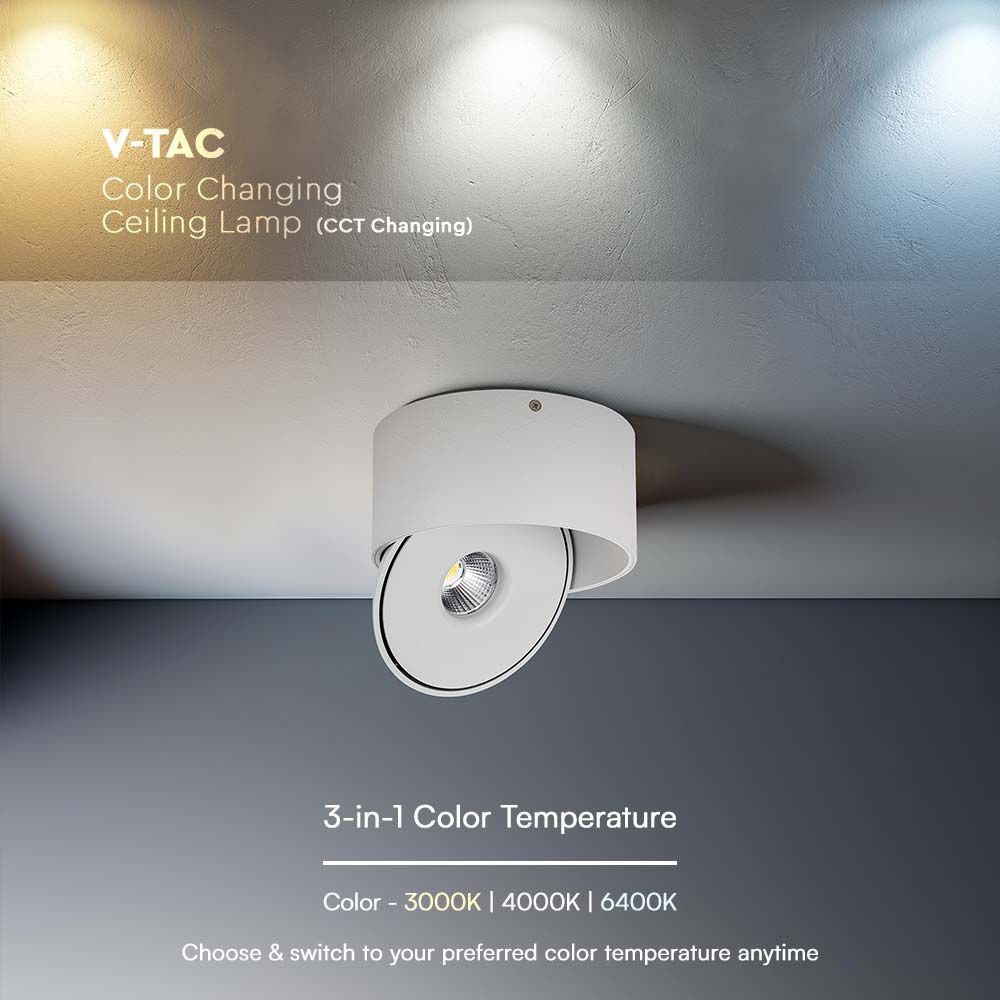 30W Overflade COB Downlight - 3i1, Hvid Hus, 28W Effekt, 2500lm, RA90