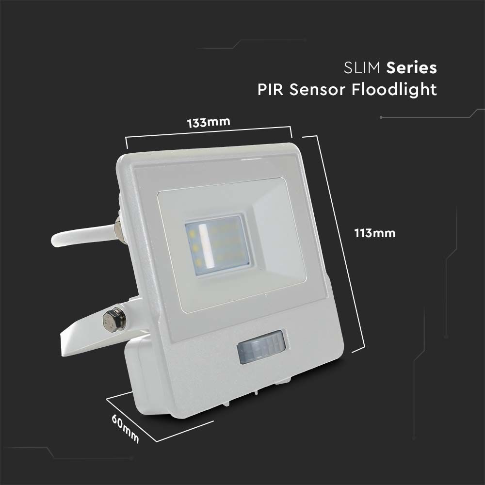 10W Projektør med PIR Sensor og Samsung Chip i Hvid Hus, 4000K, 1m Kabel