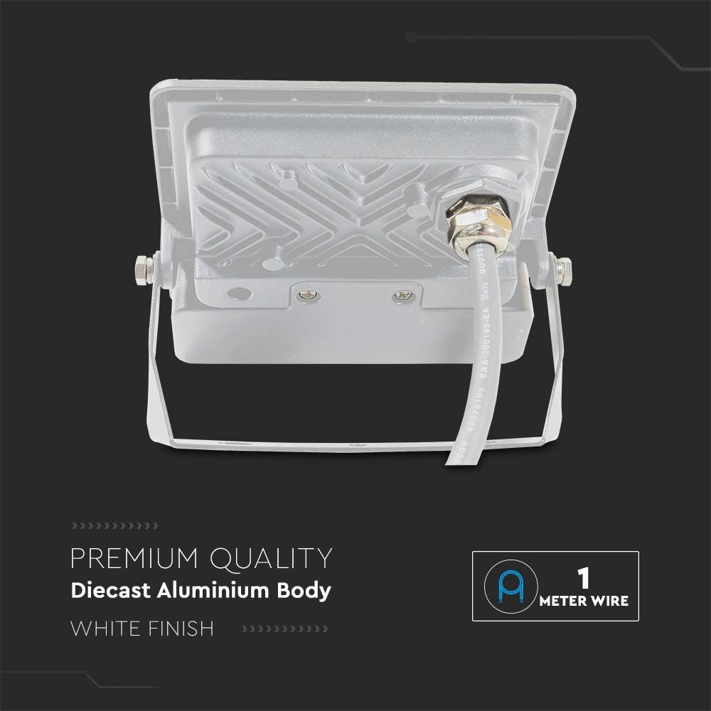 10W Projektør med PIR Sensor og Samsung Chip i Hvid Hus, 4000K, 1m Kabel