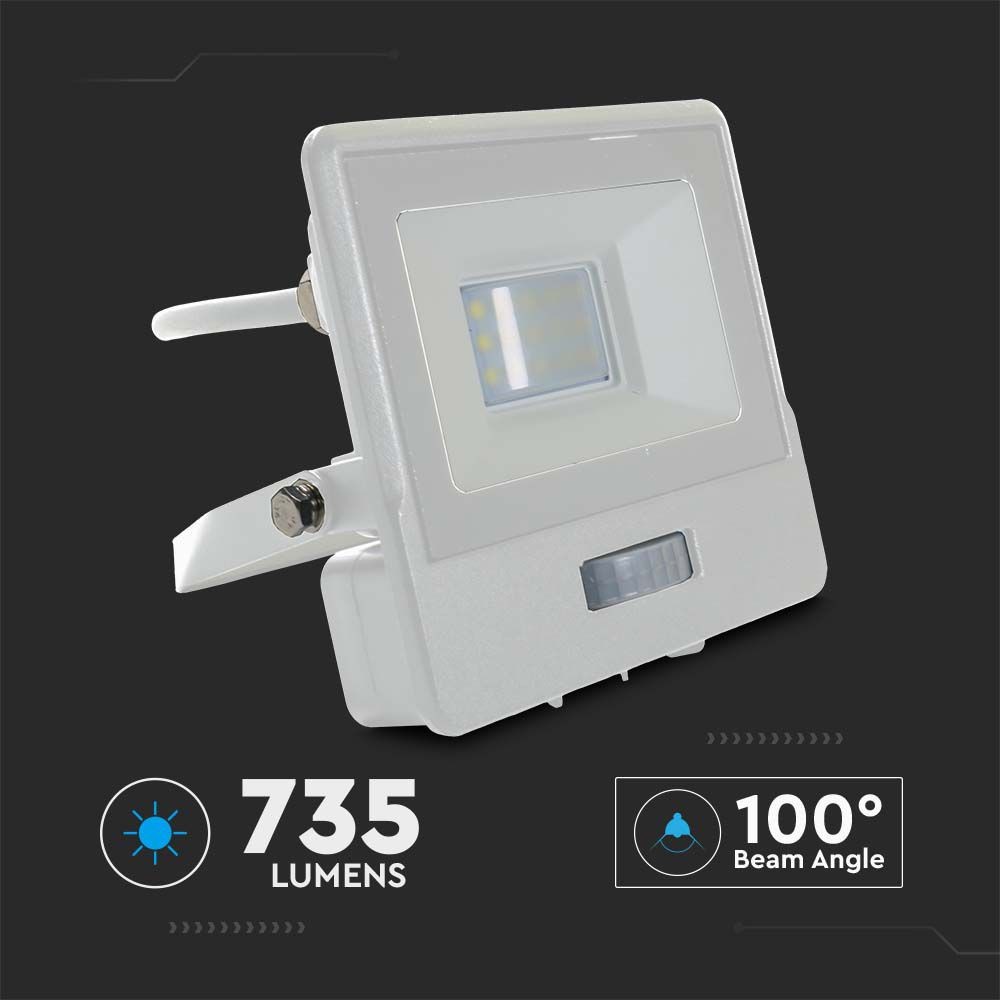 10W Projektør med PIR Sensor og Samsung Chip i Hvid Hus, 4000K, 1m Kabel