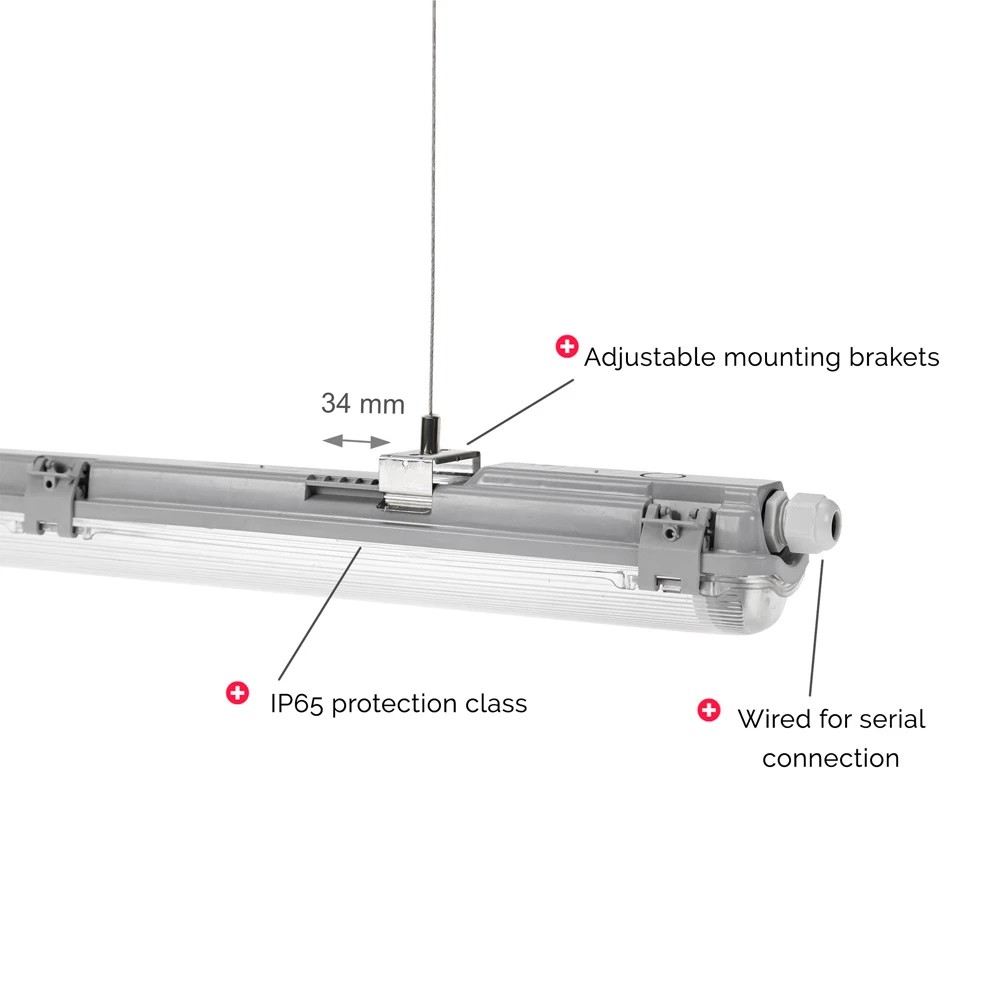 Limea T8 LED enkelttarmatur med 9W LED rør - IP65 vandtæt