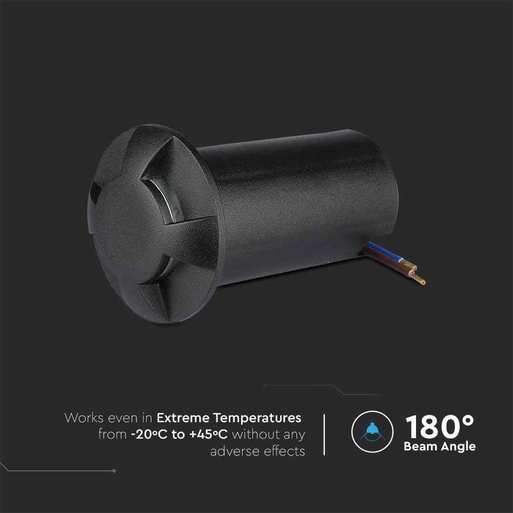 1W LED Nedgravningsspot - Lys 3000K, Sort - Effekt 1W, 50lm, RA80, IP67