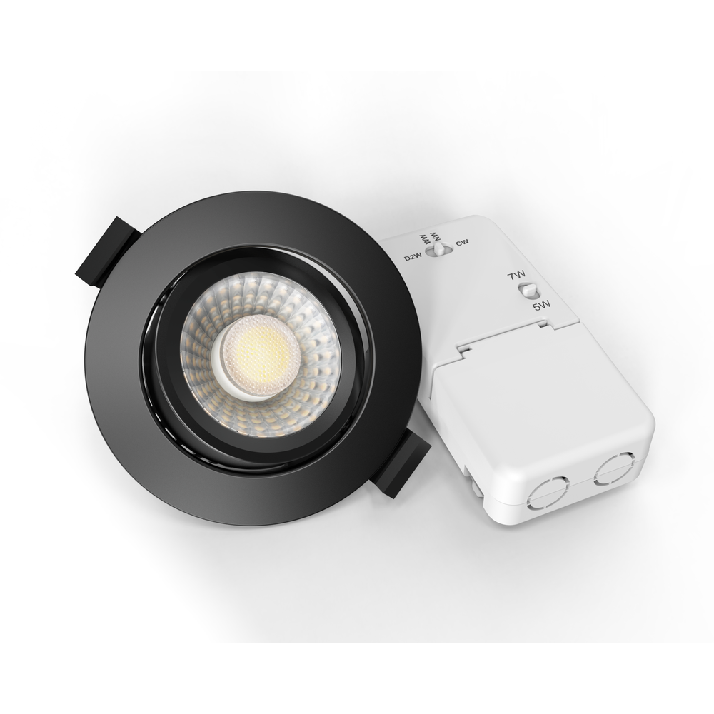 LEDlife Dim2Warm+CCT RA96 sort indbygningsspot - Ø8,3 cm, 7W, hvid kant, dæmpbar, IP65, 230V