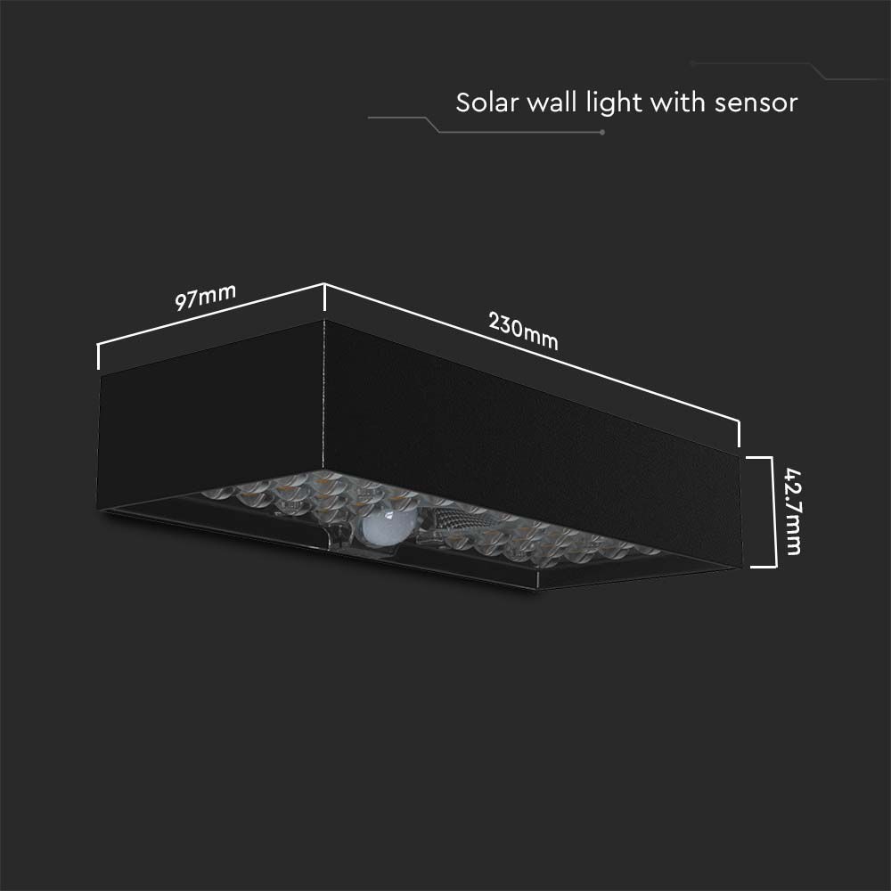 Solcelle Væglampe - Mursten, Lithium Batteri 3.7V 3000mA, 4000K, Sort