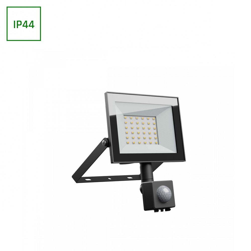 Noctis Lux 4 projektør 30W varm hvid med PIR sensor - Sort, IP44, 230V, 2500lm, RA70 - 141x185x53mm
