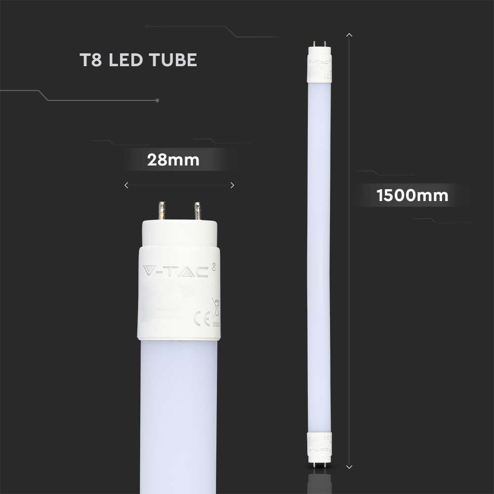 20W LED Rør 150cm G13 - T8, Plastik, 6500K, Ikke Roterbar.